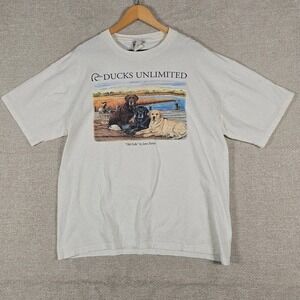 Vintage Ducks Unlimited Marathon Apparel T Shirt XL Jane Partin Labs Dogs Cream